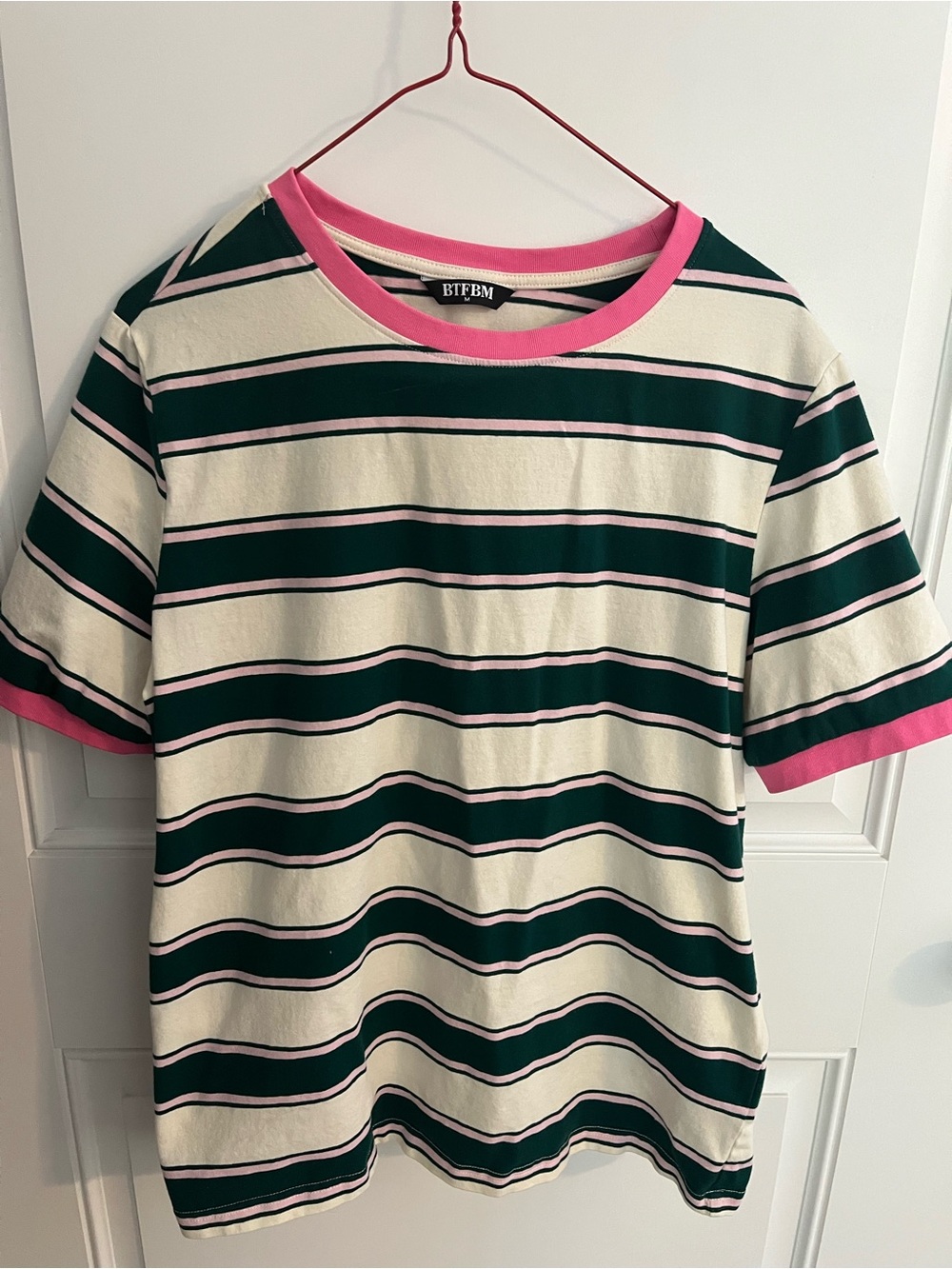 Women’s Short Sleeve Striped Tee in Green, Cream & Pink by BTFBM